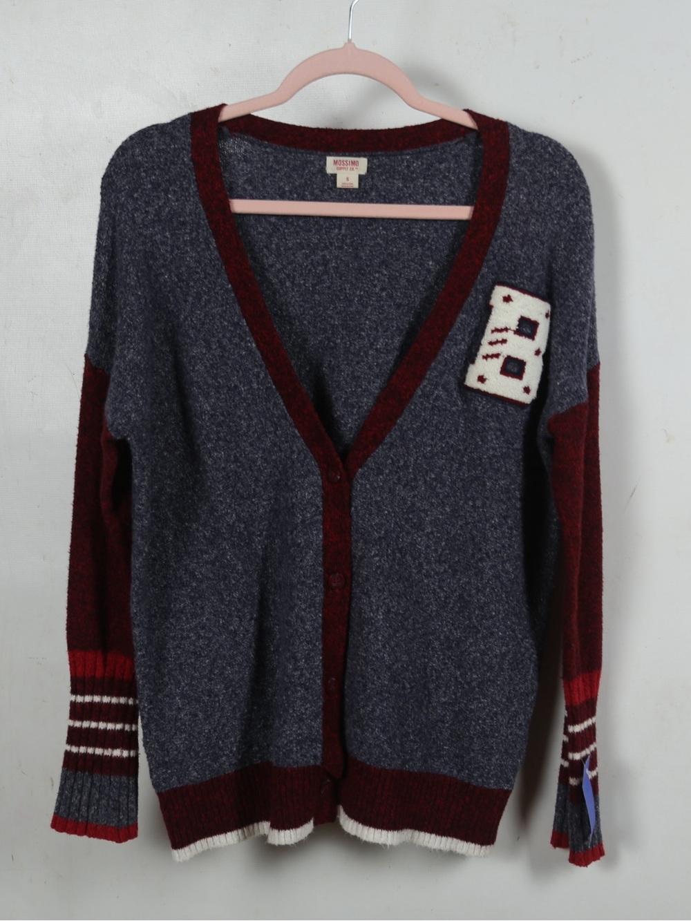 Massimo Navy & Burgundy Contrast-Trim Button Cardigan